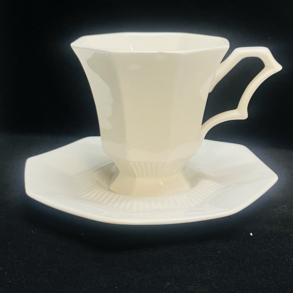 inpedendence ironstone‎ white cup and saucer teacup farmhouse cottage core
